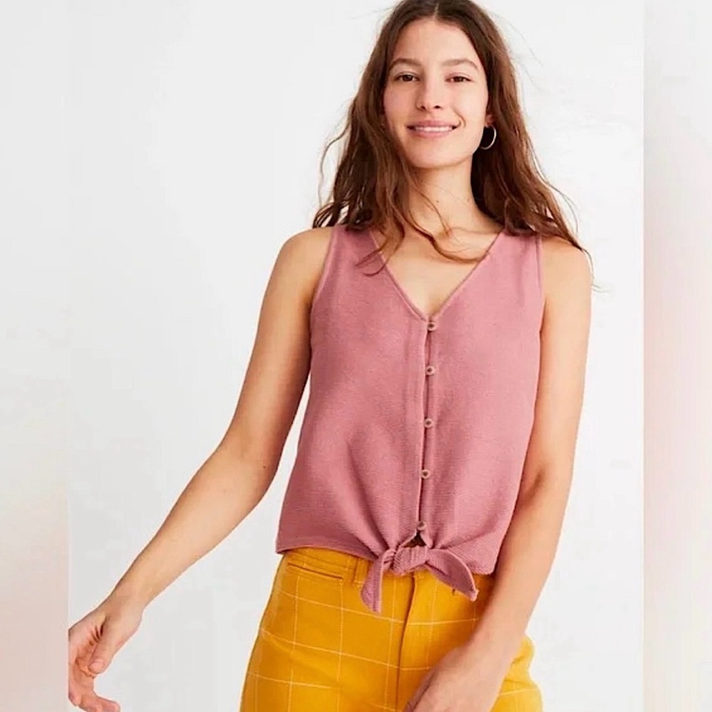 Madewell Texture and Thread Button Front Tie Tank